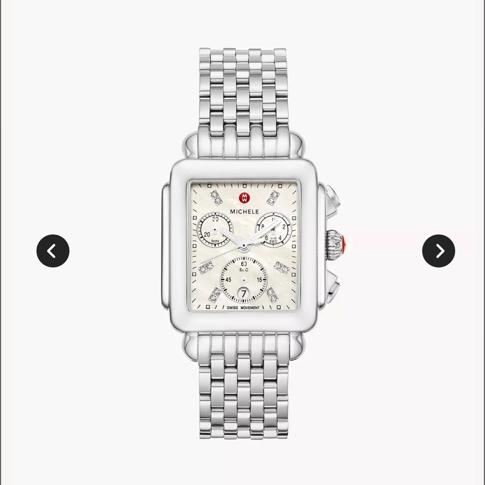 Michele Deco diamond chronograph stainless steel watch